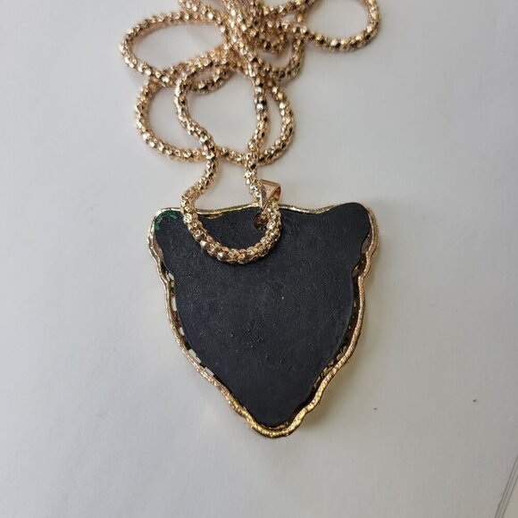 Vintage Gold Rhinestone Panther Tiger Pendant Crystal Cheetah Long Necklace - Picture 4 of 8